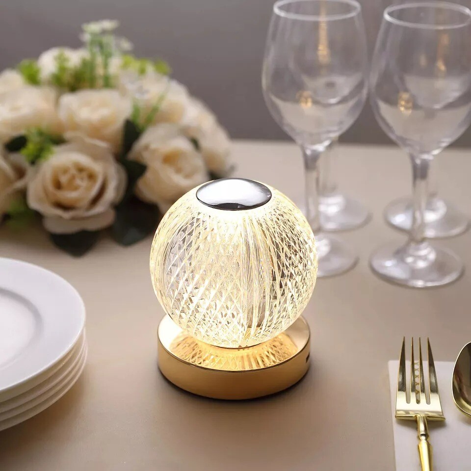 Clear 5 in Acrylic Crystal Ball TABLE LAMP USB Rechargeable LED Light Events