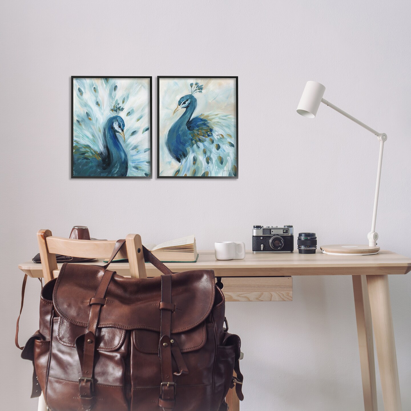 Stupell Industries Gentle Pretty Peacocks 2 pc Framed Giclee Wall Art Set Design by Yvette St. Amant