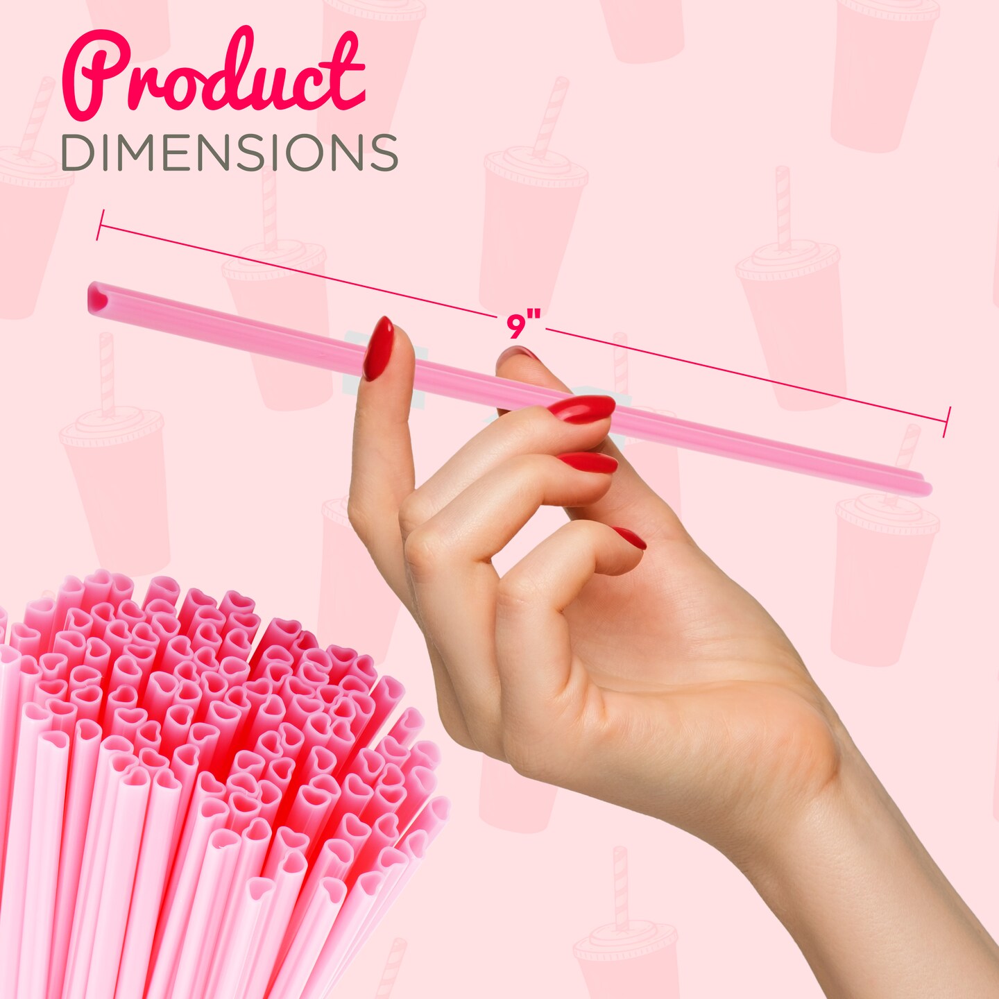 4E&#x27;s Novelty 100 Pink Heart Straws - Individually Wrapped Heart Shaped Straws for Valentine&#x2019;s Day, Cute Disposable Straws for Parties &#x26; Drinks
