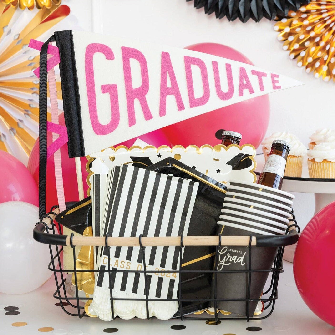 PINK GRADUATE FELT PENNANT FLAG