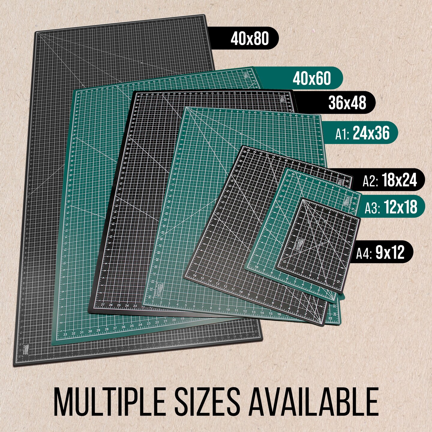 12&#x22; x 18&#x22; Green/Black Professional Self Healing 5-Ply Double Sided Durable Non-Slip Cutting Mat Great for Scrapbooking Quilting Sewing Arts Crafts