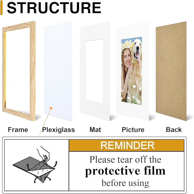 4x6 Picture Frame Set of 10, Display Photos 3.5x5 with Mat or 4x6 Unmatted for Picture Frames Collage Wall Decor, Natural