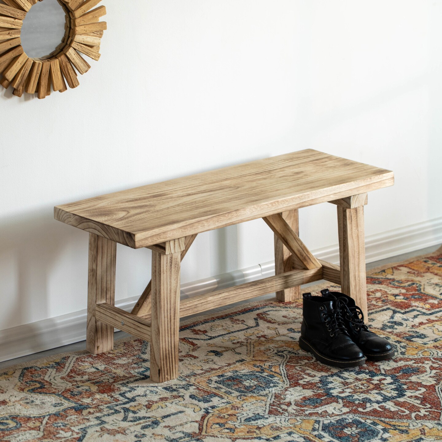 Vintiquewise Wooden Bench Farmhouse Entryway Organizer Retro Rustic Accent Seat Natural Wood Armless Design for Living Room Hallway Kitchen Dining Room Stylish &#x26; Practical D&#xE9;cor for Indoor Space