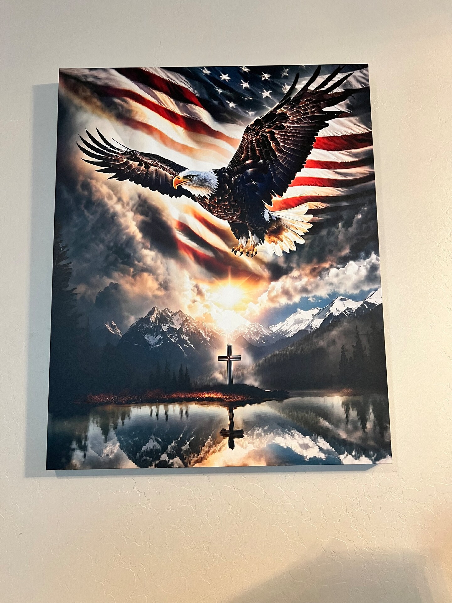 Spirit Of Freedom Majestic Eagle American Flag Cross Canvas Wrap