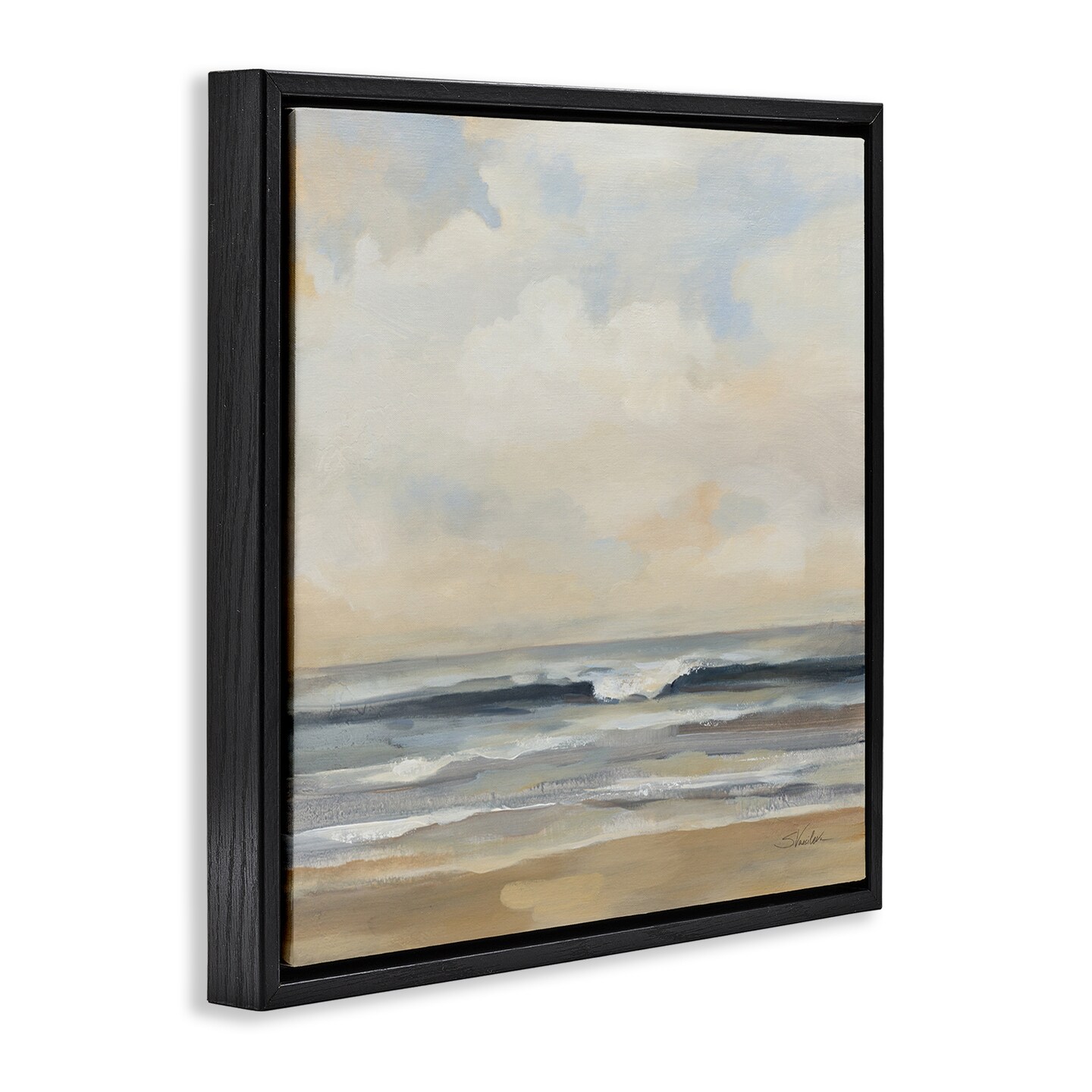 Stupell Industries Misty Haze Shoreline Framed Floater Canvas Wall Art Design by Silvia Vassileva