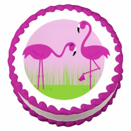 8&#x22; Round Pink Flamingos Edible Cake Topper