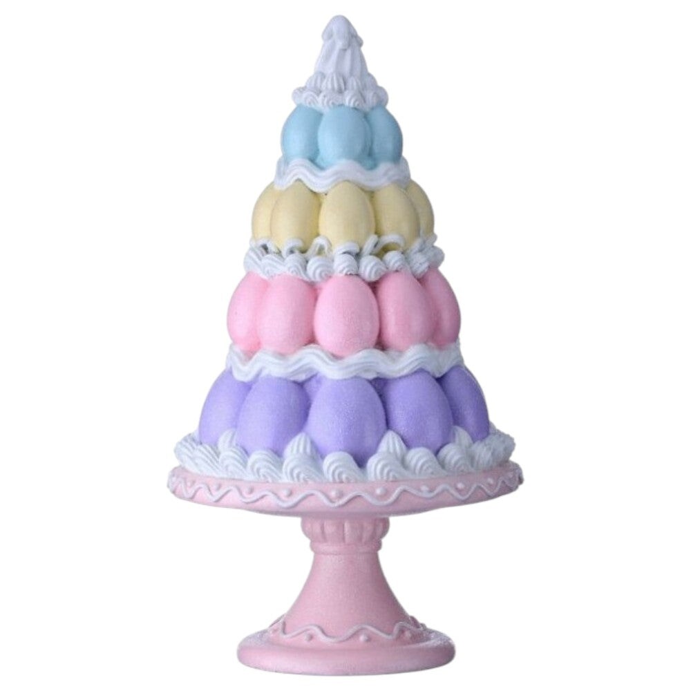 14" Handcrafted Easter Egg Cake Figurine – Pastel Tiered Spring Centerpiece