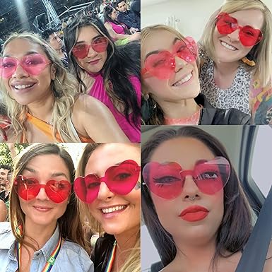 4E&#x27;s Novelty Heart Shaped Sunglasses for Women (2 Pack) - Cute Pink Heart Sunglasses for Parties, Festival &#x26; Valentines Hot Pink Accessories for Women