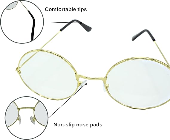 4E&#x27;s Novelty Gold Round Fake Costume Glasses, Old Man Glasses, Grany Glasses, 100th Day of School Costume Dress Up Old Lady Glasses Accessories for Kids Girls &#x26; Boys