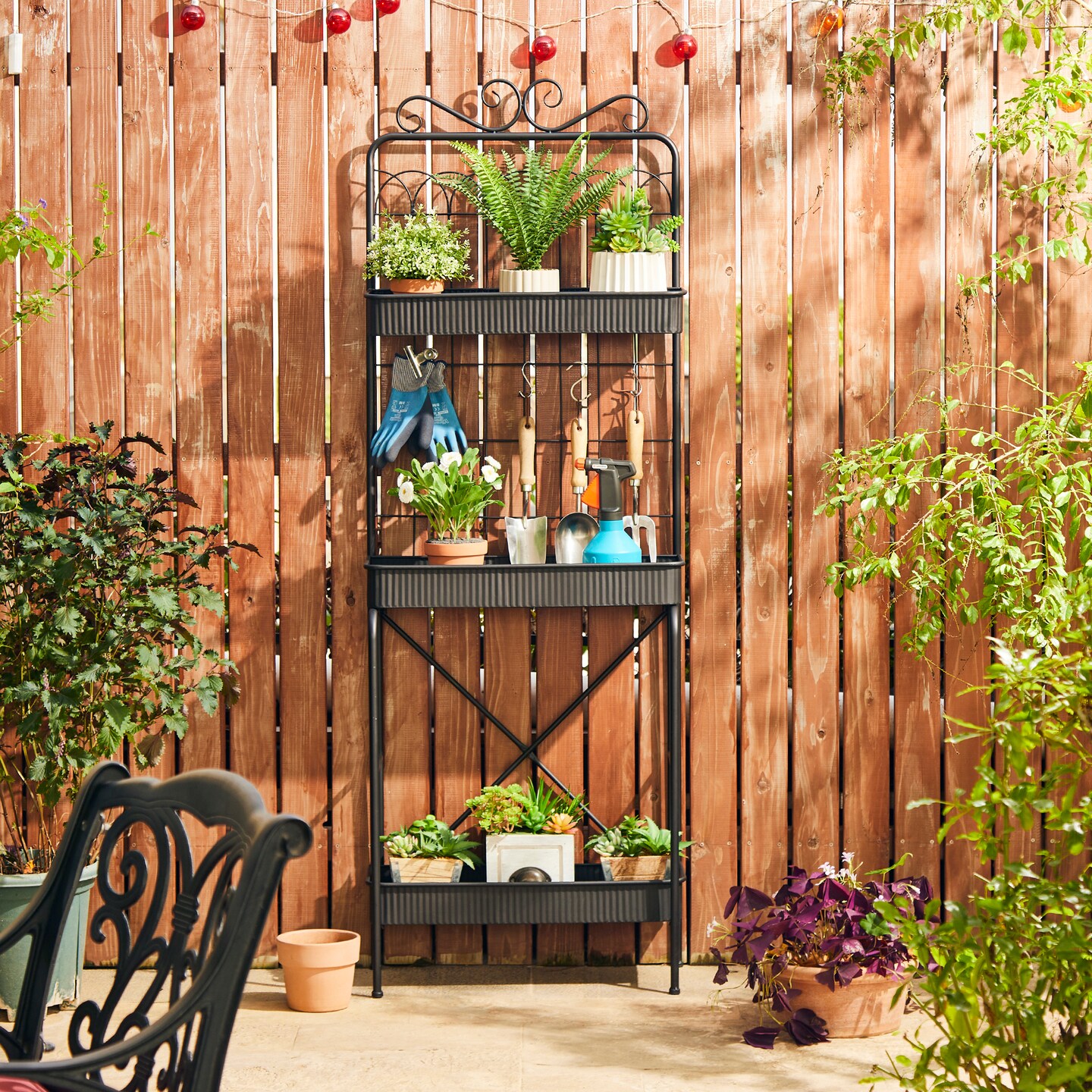 68&#x22;H Rectangular 3-Tiered Black Metal Plant Stand