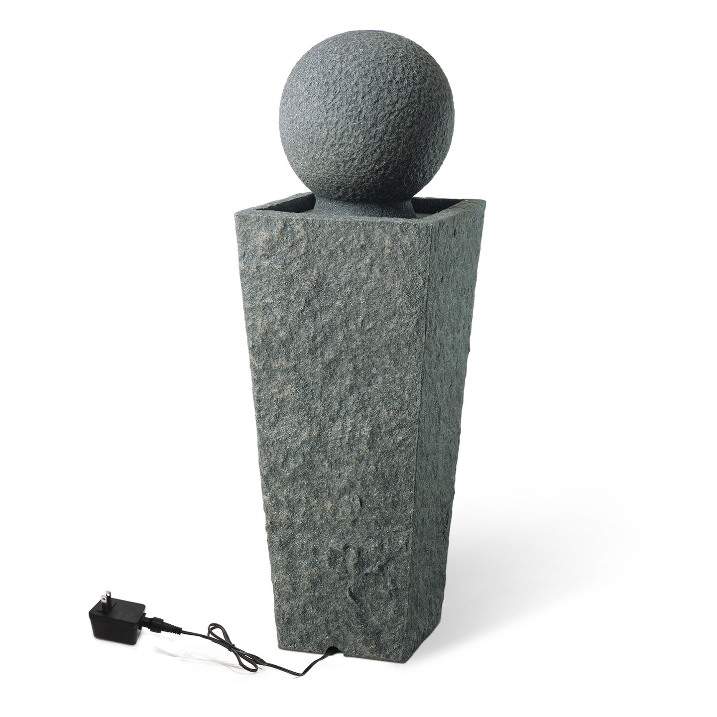 40.25"H Geometric Pedestal and Sphere Outdoor Fountain with LED Light, Polyresin, Includes Pump and Pebbles