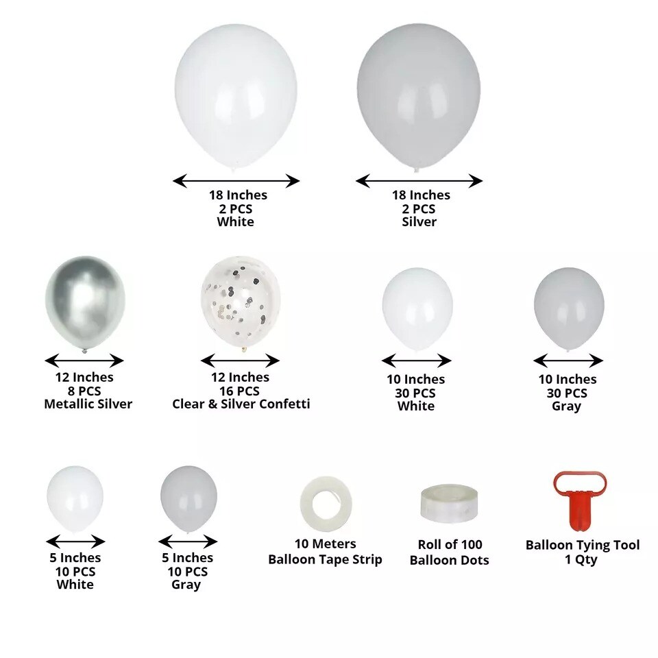 108 BALLOONS Clear Gray White Garland Arch Decorations Tools Kit Set Party Event