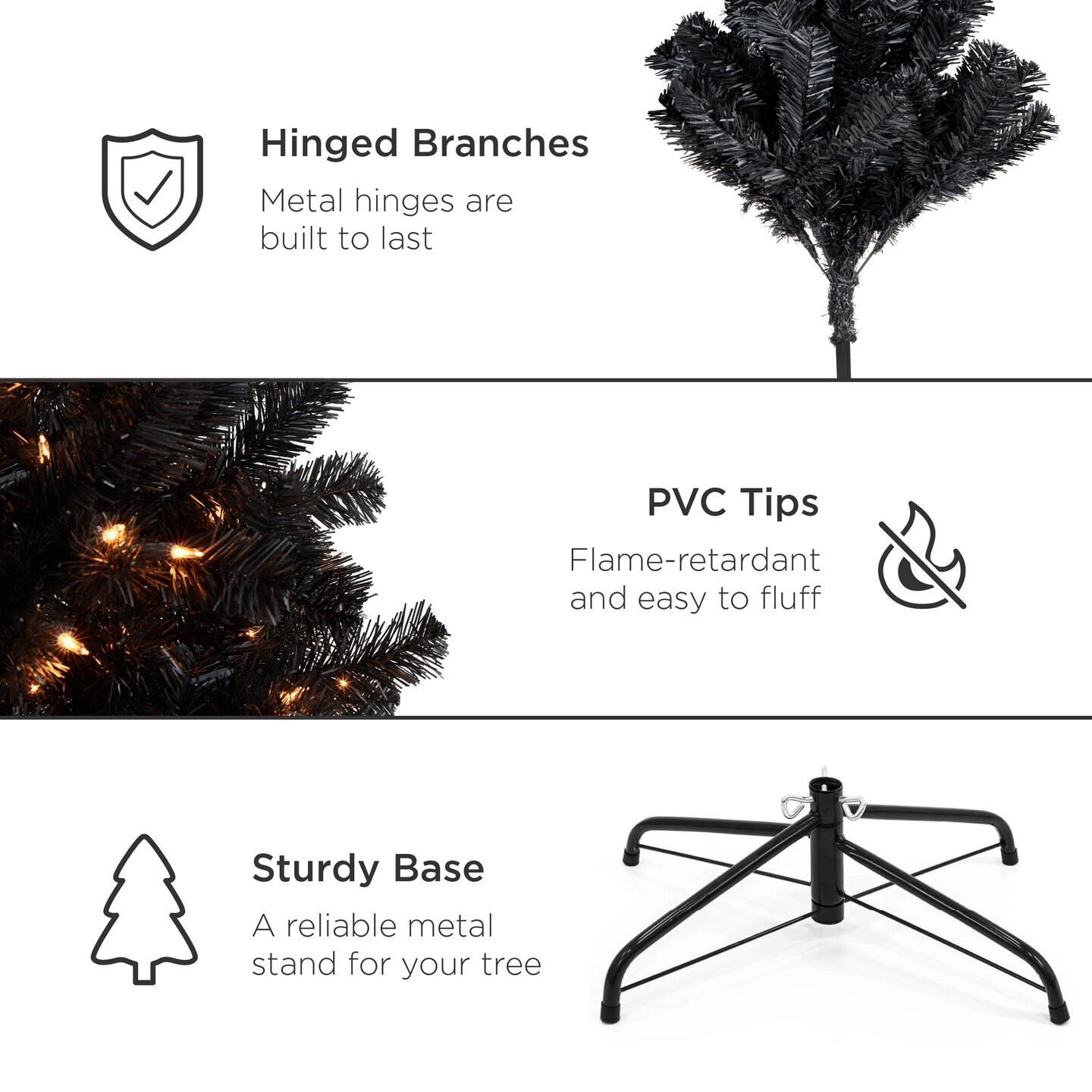 Best Choice Products Pre-Lit Black Christmas Tree, Artificial Holiday Decoration w/ Branch Tips, Incandescent Lights