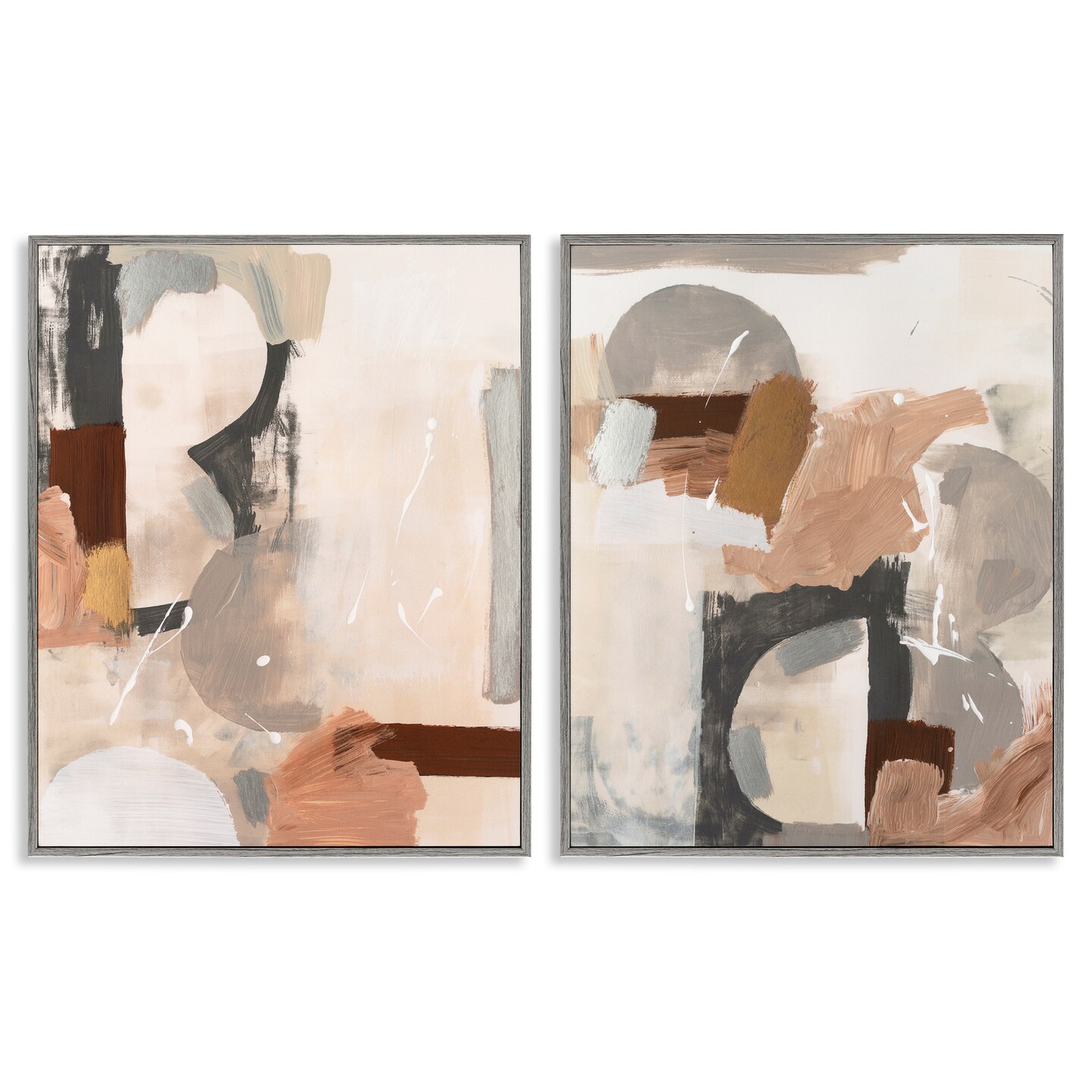 Stupell Industries Abstract Neutral Shapes Brown 2 pc Framed Giclee Wall Art Set Design by Victoria Barnes