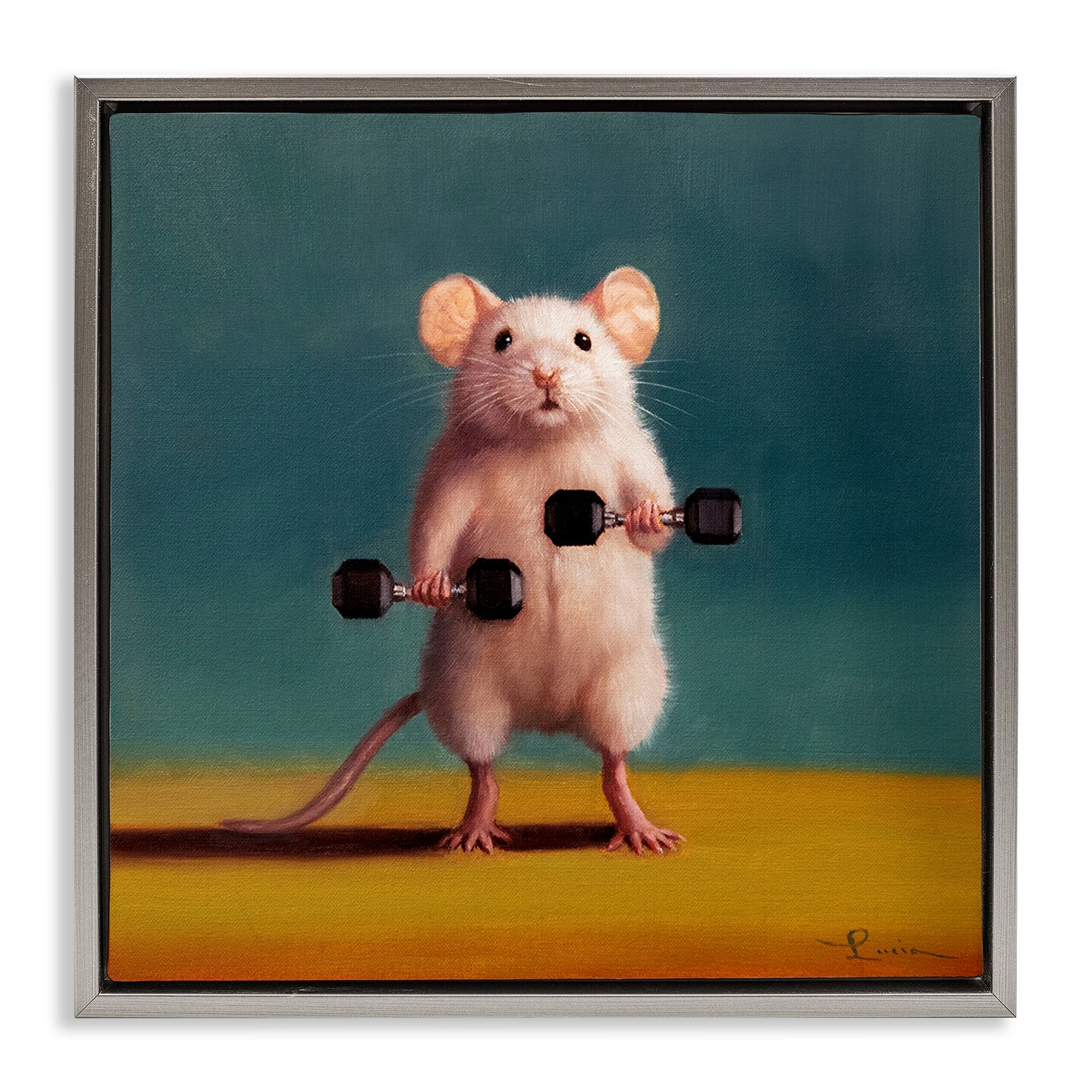 Stupell Industries Weight Lifting Mouse Framed Floater Canvas Wall Art Design by Lucia Heffernan