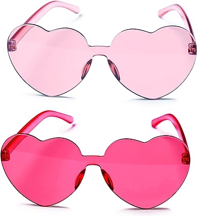 4E&#x27;s Novelty Heart Shaped Sunglasses for Women (2 Pack) - Cute Pink Heart Sunglasses for Parties, Festival &#x26; Valentines Hot Pink Accessories for Women