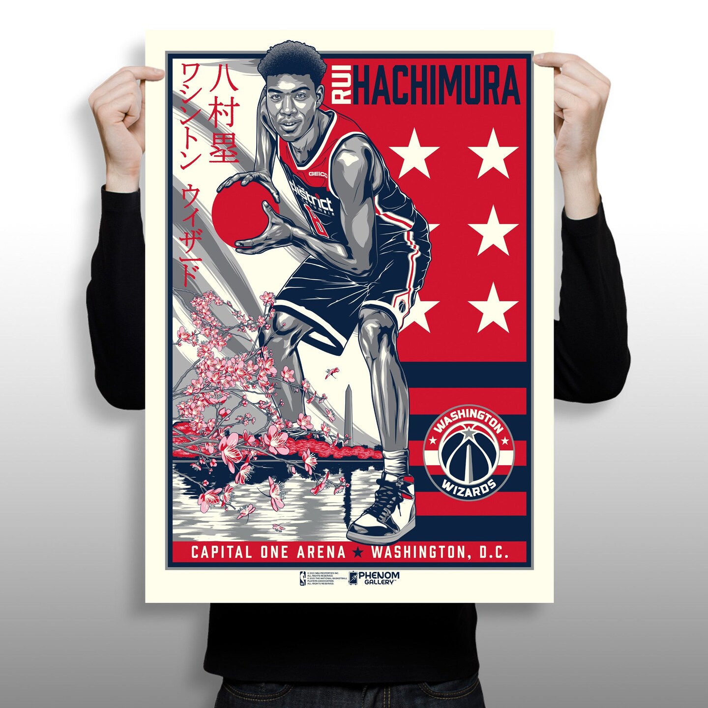 Phenom Gallery Rui Hachimura Wizards Cherry Blossom 18"x24" Serigraph ...