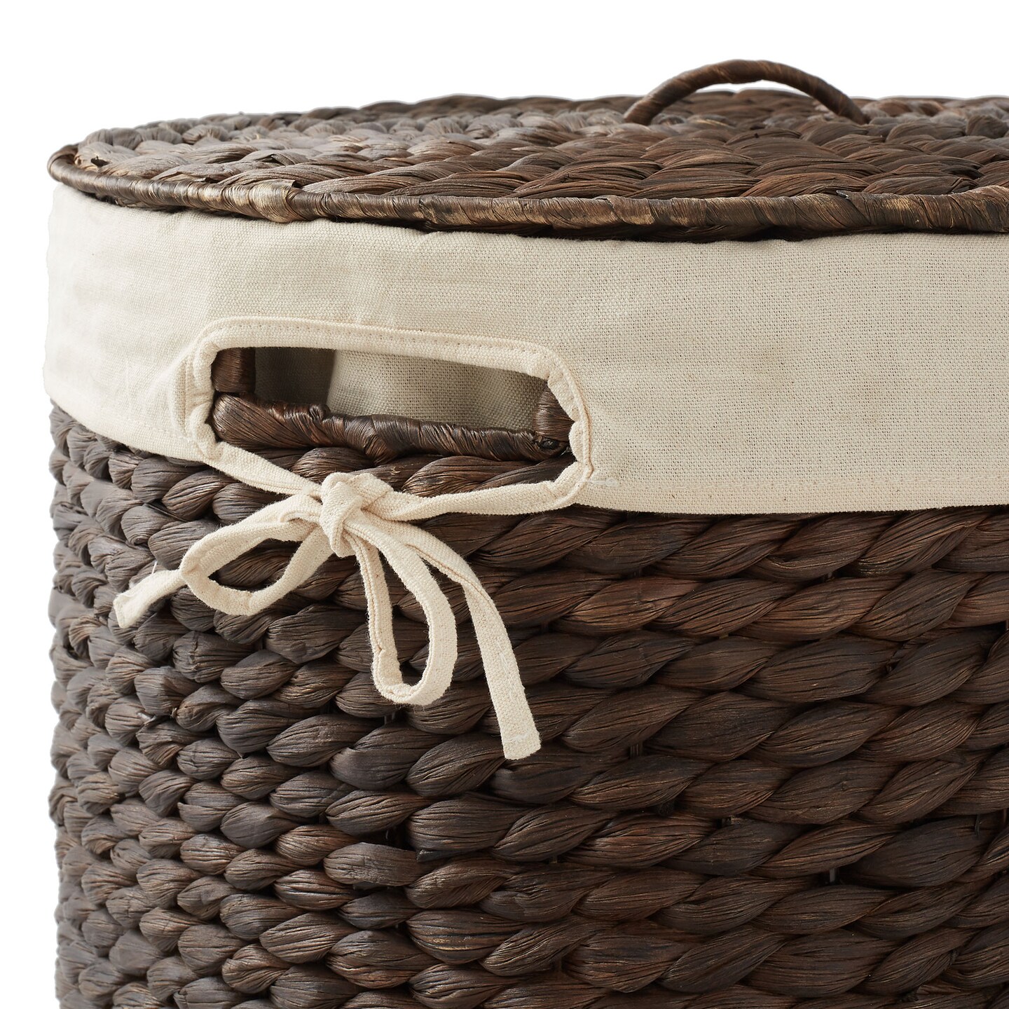 Casafield Round Laundry Hamper with Lid and Removable Liner Bag, Woven Water Hyacinth Wicker Laundry Basket for Clothes and Towels