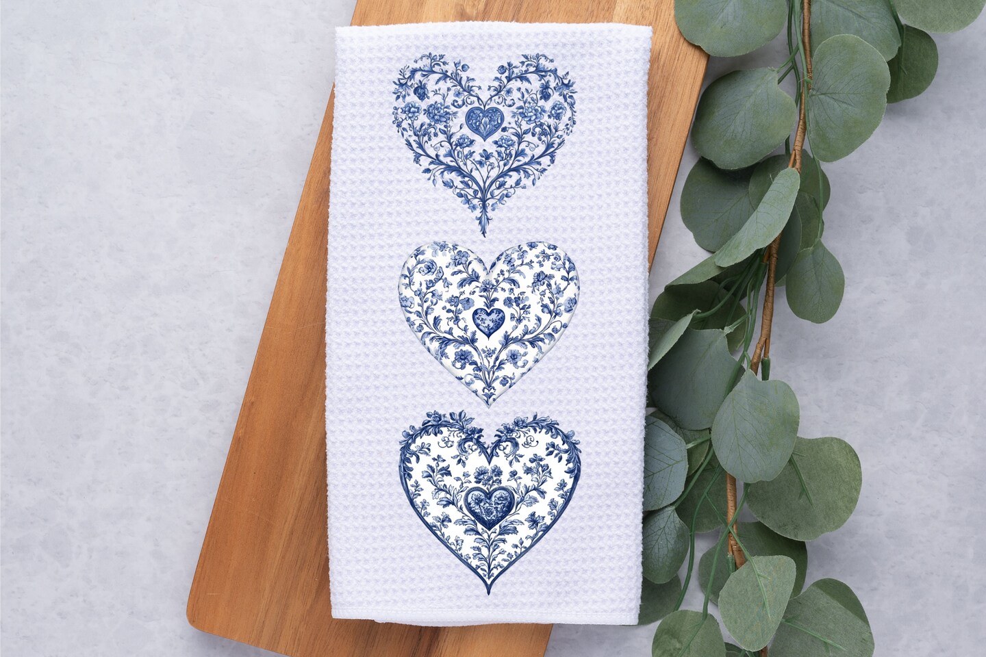 タオル House on the Hill Small Towel Navy Heart Custom Blue Chinoiserie Hearts Tea Dish Hand Kitchen Towel, Custom