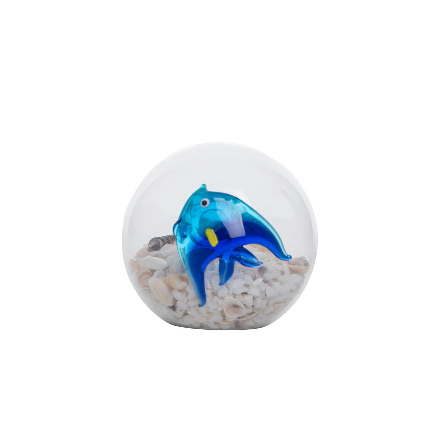 Glass Fish Ball With Sand Shells Home Decor Beach Coastal Ocean Sea Life 3.14 x 3.54 x 2.95