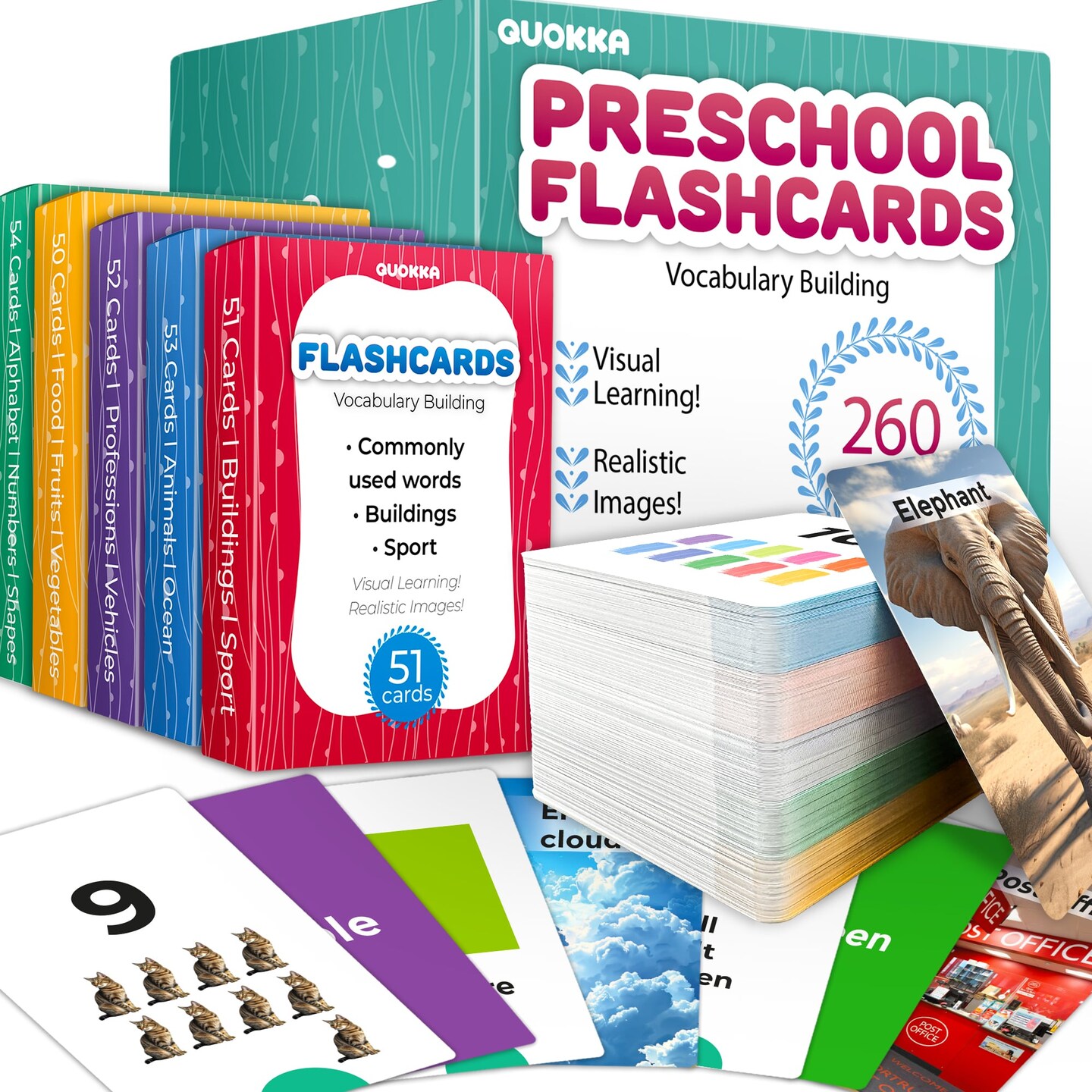 260 Flash Cards with Realistic Images for Kids