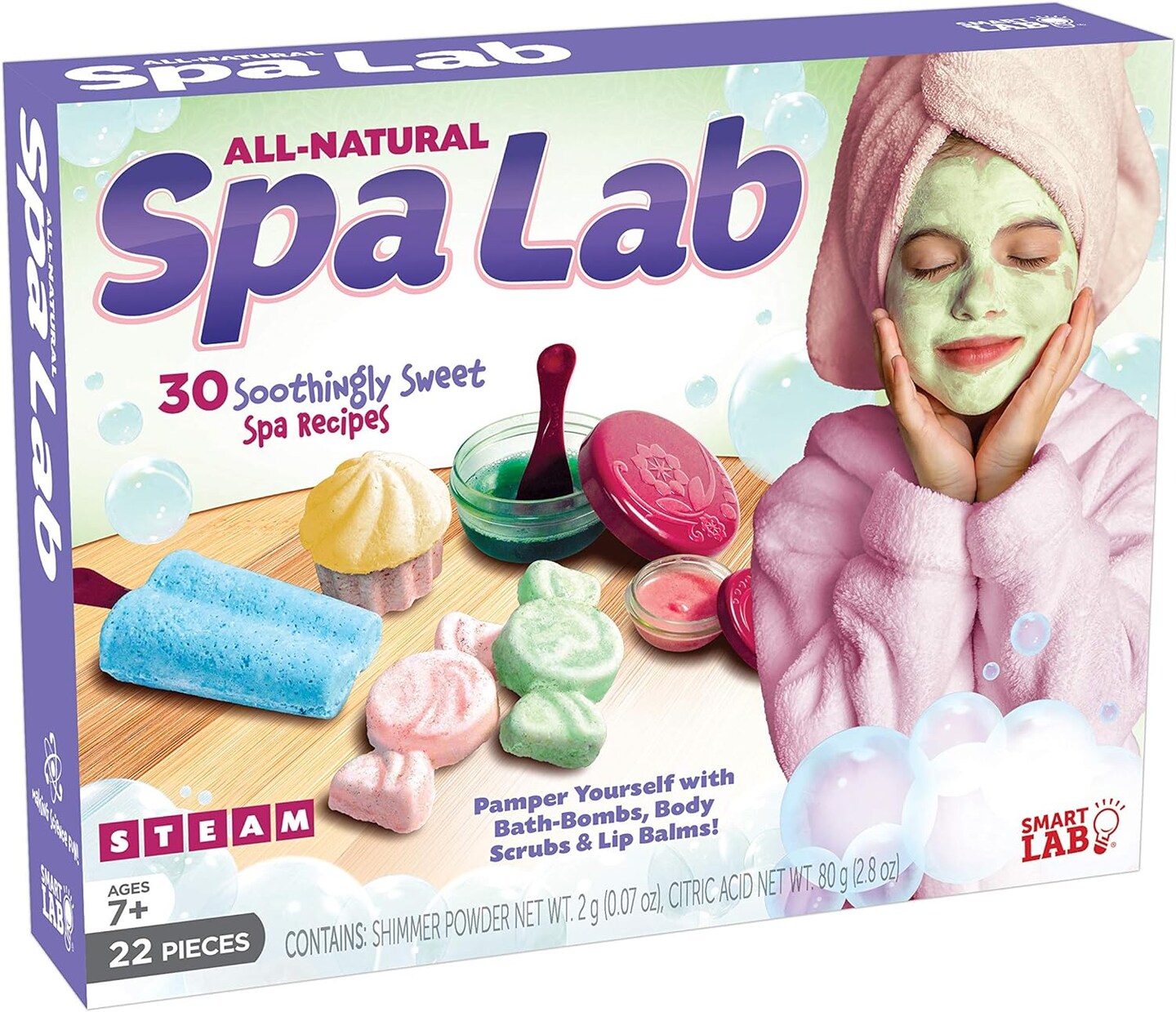 SmartLab Toys All Natural Spa Lab - 22Piece - 30 Soothing Spa Recipes - Includes 4 Bath Bomb Molds & 2 Lip Balm Pots