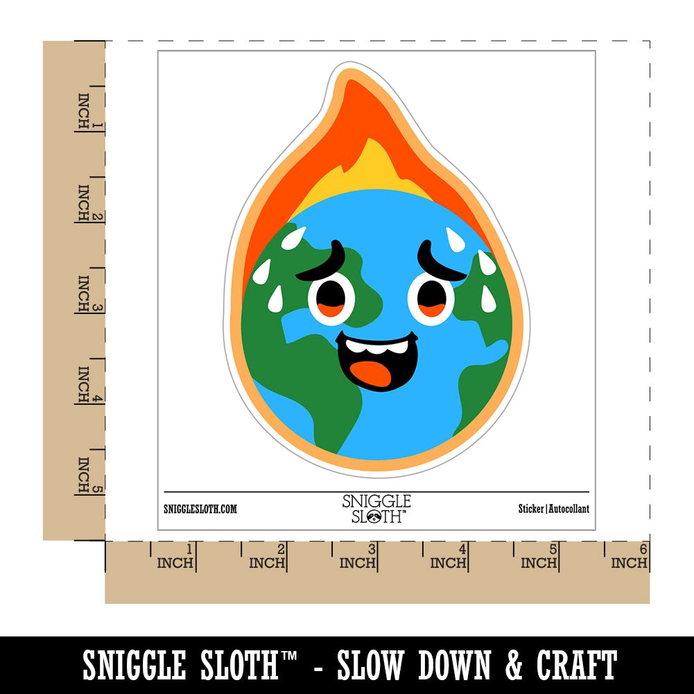 Burning Worried Earth Global Warming Waterproof Vinyl Phone Tablet Laptop Water Bottle Sticker Set - 5 Pack