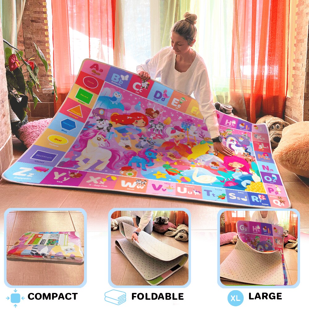 QUOKKA Large Baby Mat for Floor - Plush ABC Rug Toddlers Infants - Extra Thick Large Padded Non-Slip Nursery Rug for Babies Crawling and Playing - Foldable Care Mat for Girls and Boys Playroom