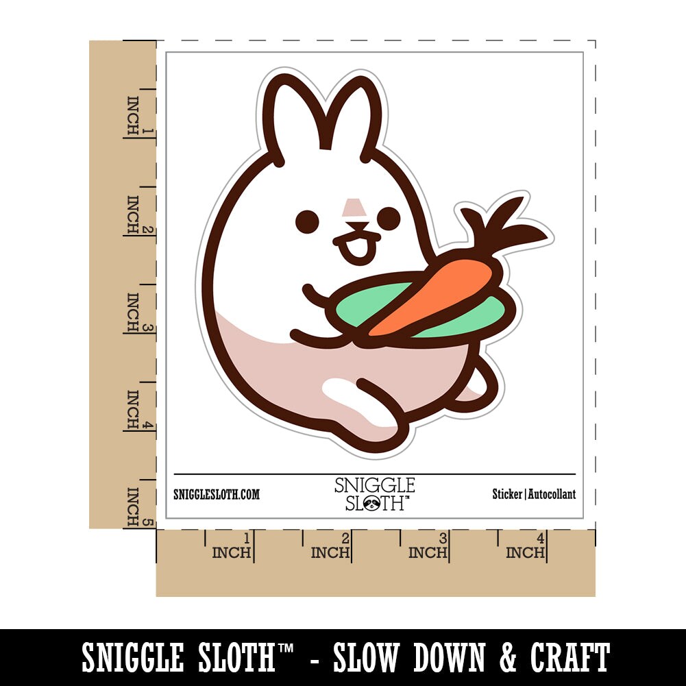 Kawaii Bunny Rabbit Eating a Carrot for Lunch Waterproof Vinyl Phone Tablet Laptop Water Bottle Sticker Set - 5 Pack