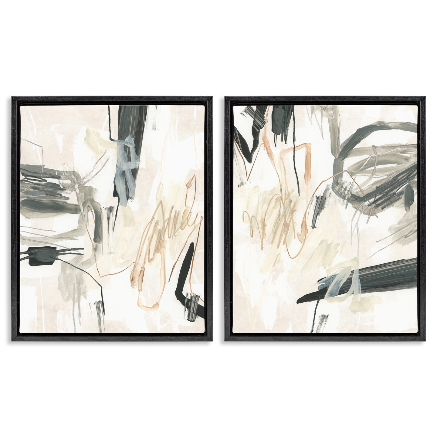 Stupell Industries Abstract Squiggly Beige Lines 2 pc Framed Floater Canvas Wall Art Set Design by June Erica Vess