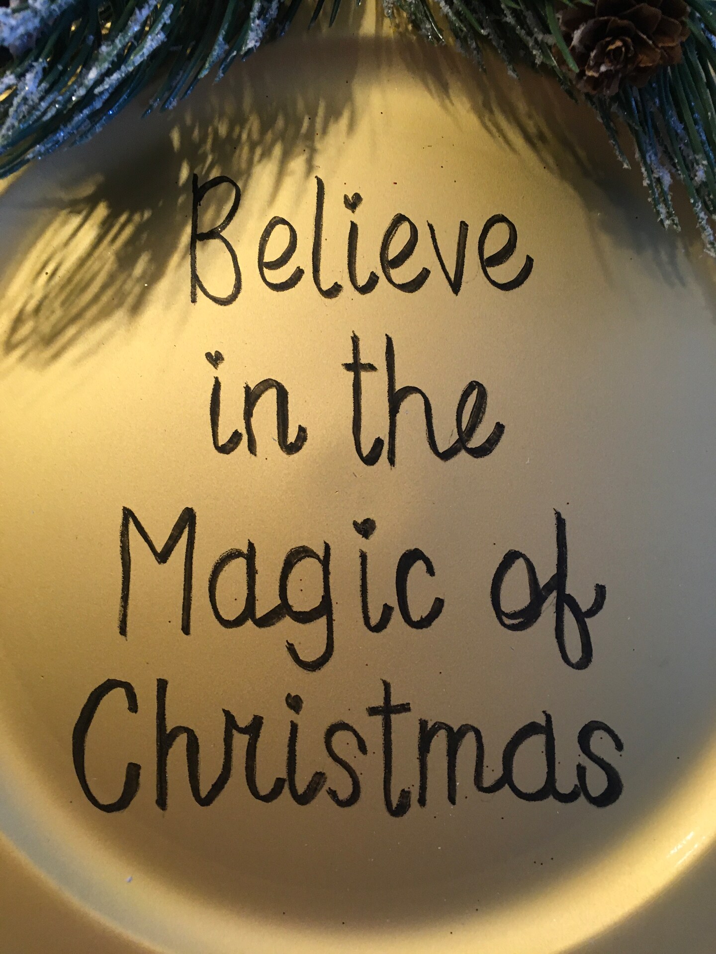 Dollar Tree Plastic Gold CHARGER PLATE Christmas Holiday Wall Art BELIEVE IN THE MAGIC OF CHRISTMAS Handmade Gift product 2