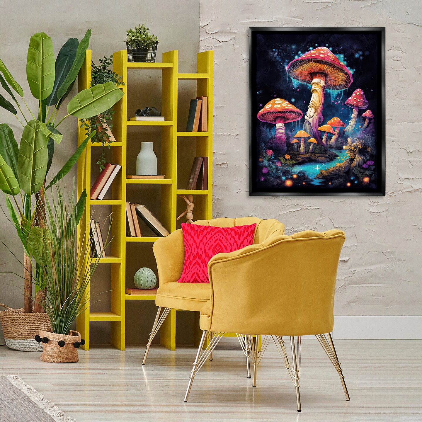 Stupell Industries Psychedelic Mushroom Scene Framed Floater Canvas Wall Art Design by Nina Blue