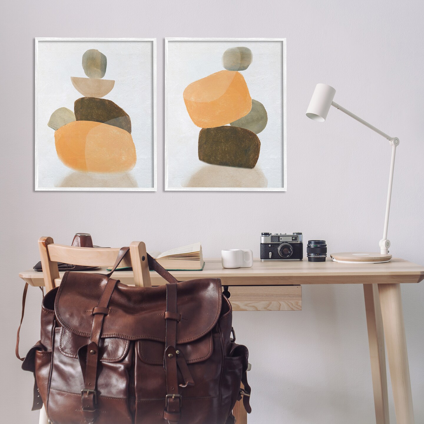 Stupell Industries Stacked Abstract Pebbles 2 pc Framed Giclee Wall Art Set Design by Carol Robinson