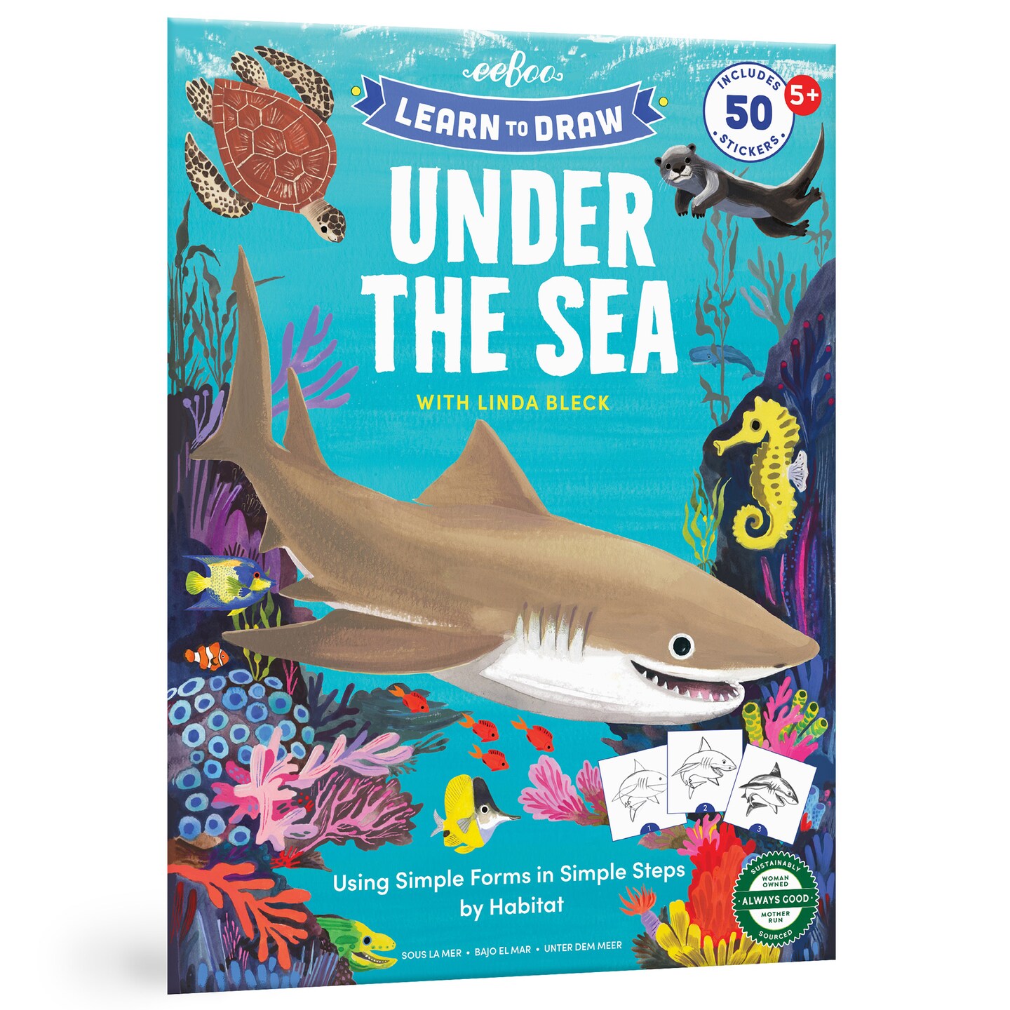 eeBoo: Learn to Draw - Under the Sea Book - 32 Page Activity Book &#x26; 50 Stickers Set, Fun Ocean-Themed Step-By-Step Drawing &#x26; Coloring, Kids Ages 5+