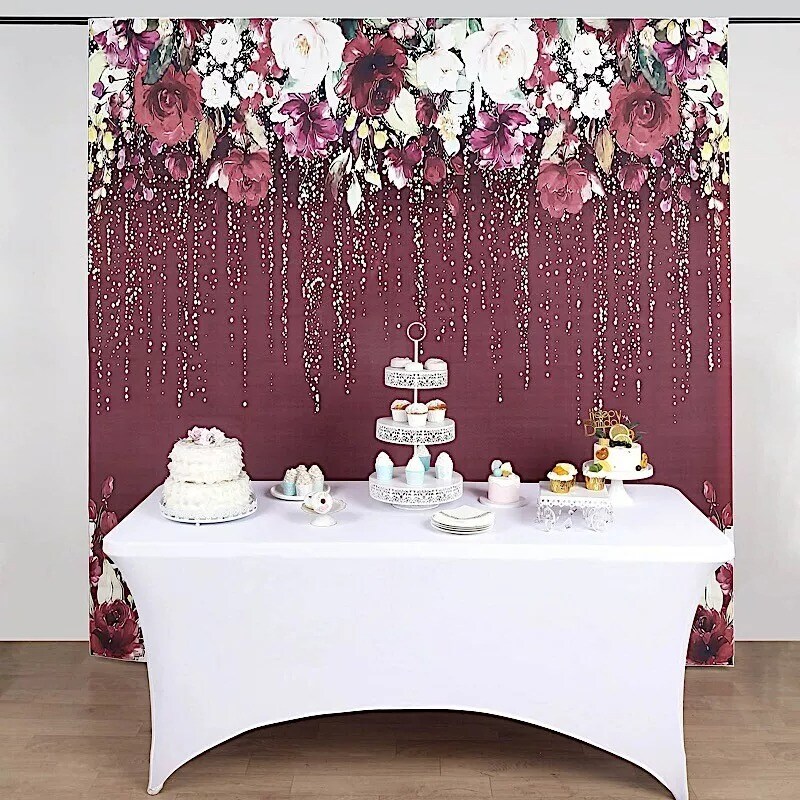 8 ft Vinyl PHOTO BACKGROUND Burgundy Roses Backdrop Party Decorations Supplies