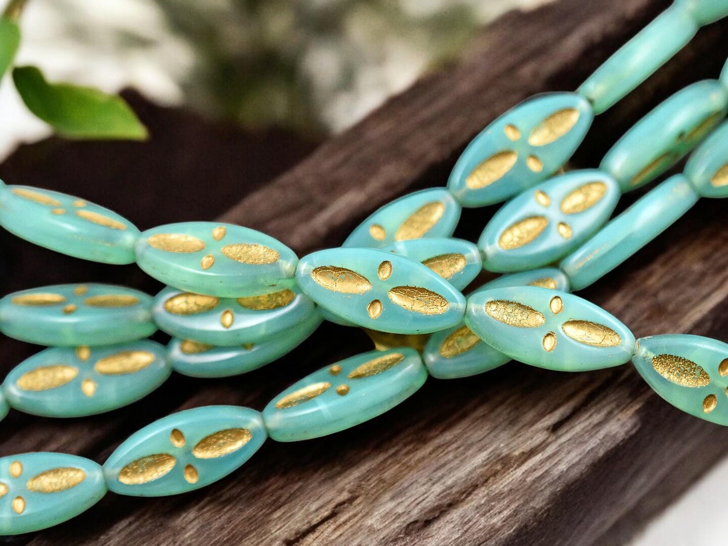 *8* 20x9mm Gold Washed Aqua Opal Marquise Oval Beads