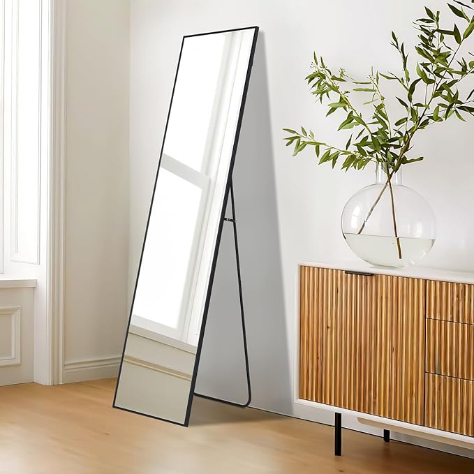 Full Length Mirrors 55"x15" Rectangle Mirror Black Mirror Full Body Mirror Black Vanity Wall Mirror Frosted Metal Frame Anti-Rust Tempered Glass Mirror for Bathroom Bedroom Entryway Living Room Décor