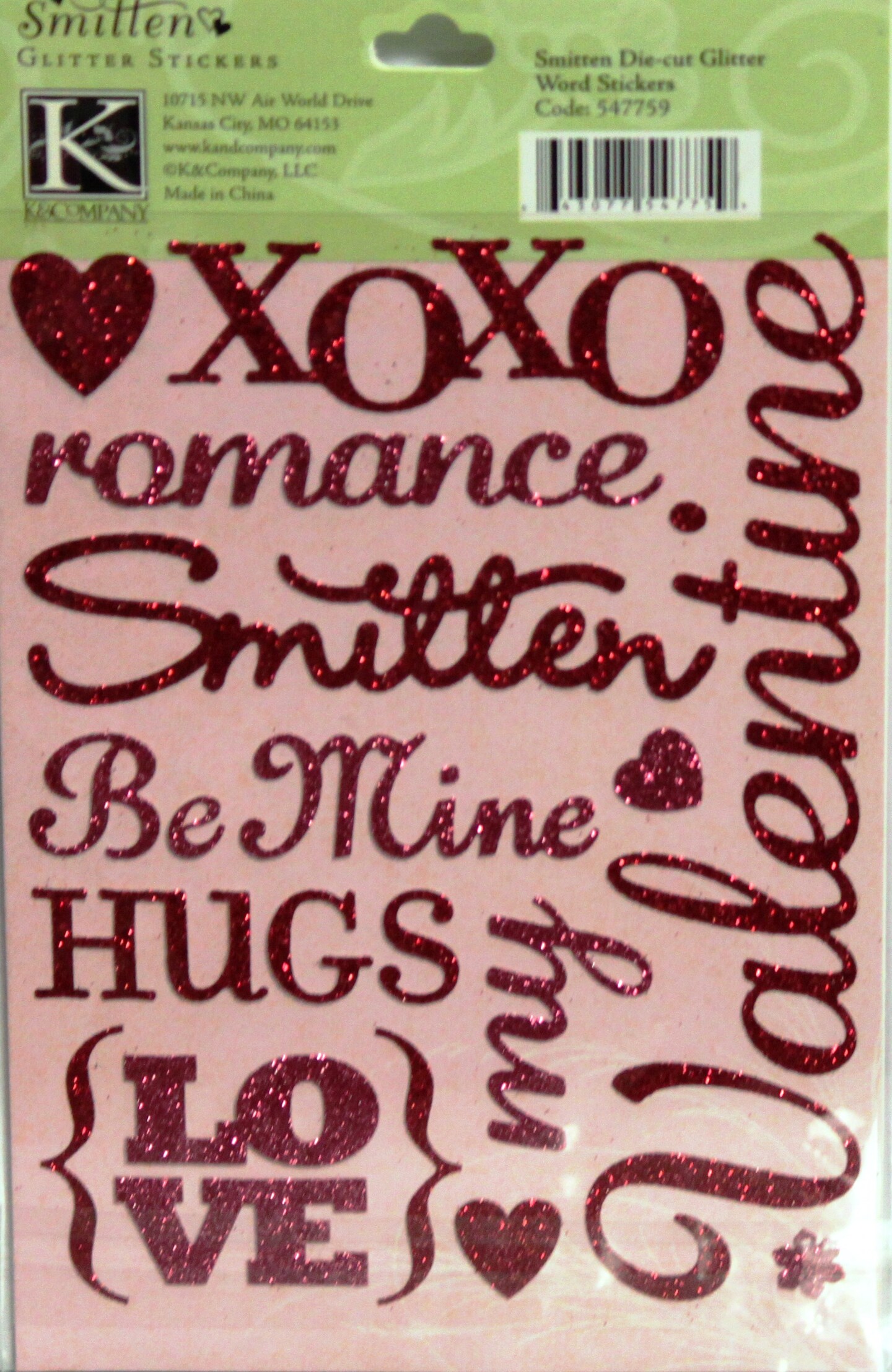 K &#x26; Company Smitten Die-cut Glitter Word Stickers-Double Pack