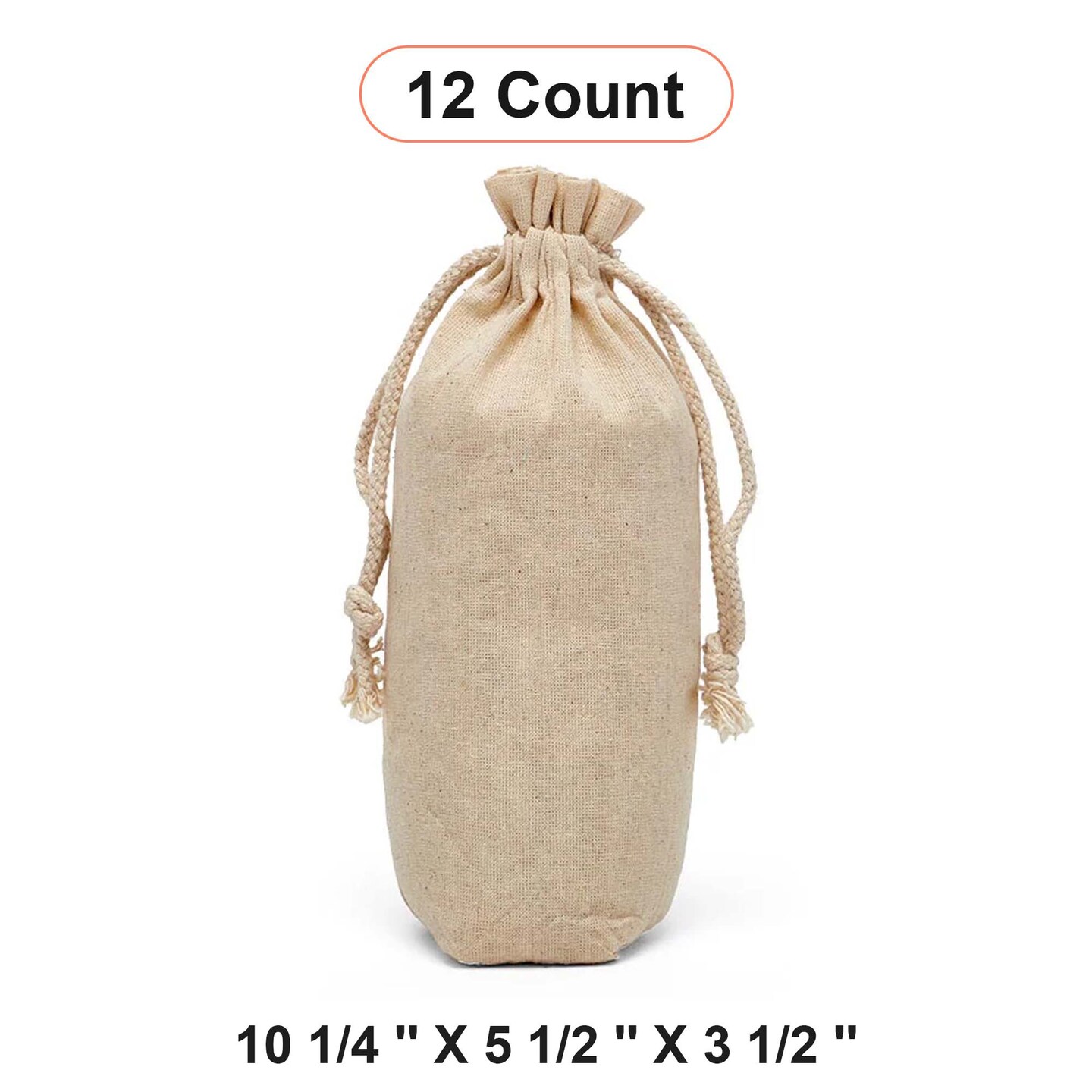 Reusable Cotton Muslin Storage Bags 10 1/4" x 5 1/2" x 3 1/2"