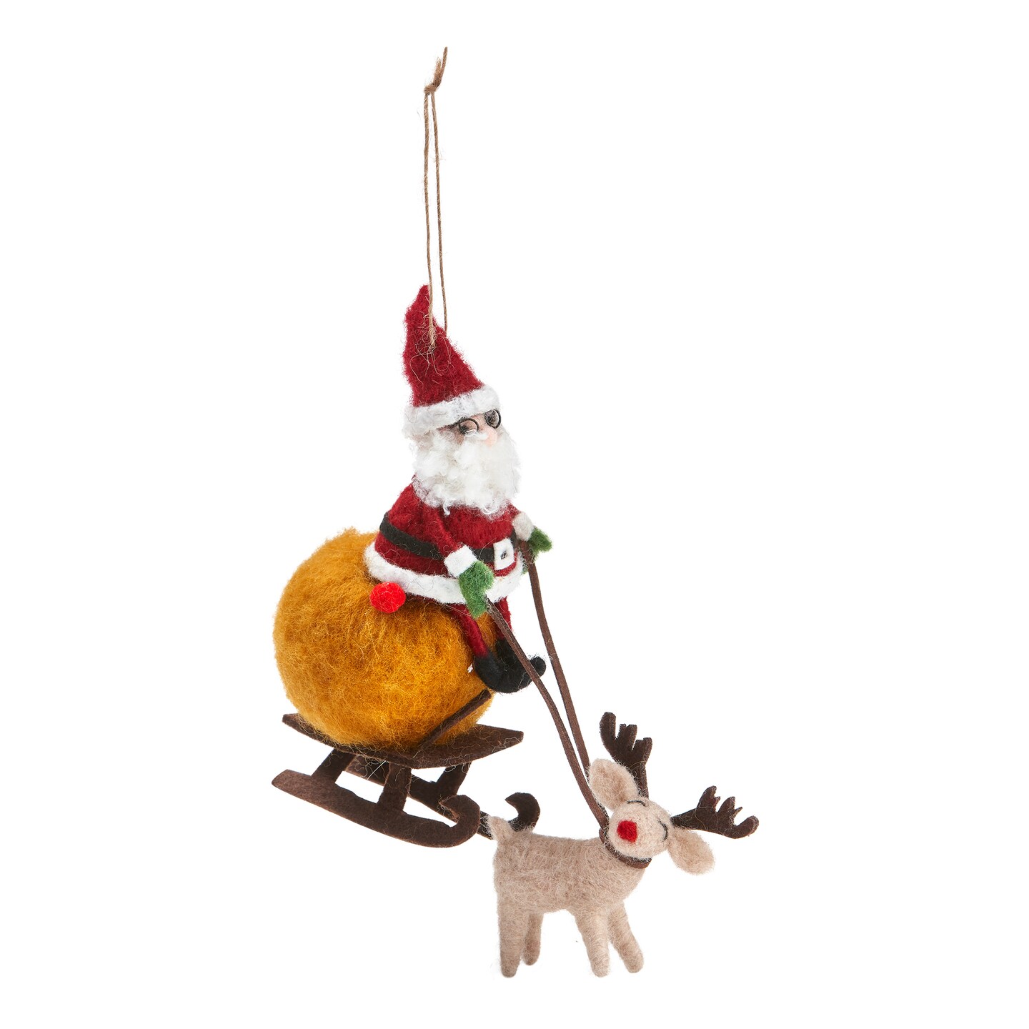 Santa Reindeer &#x26; Sleigh Felt Ornament - Multicolor Christmas Tree Decoration, 5.85&#x22; x 5.85&#x22; x 5.45&#x22;