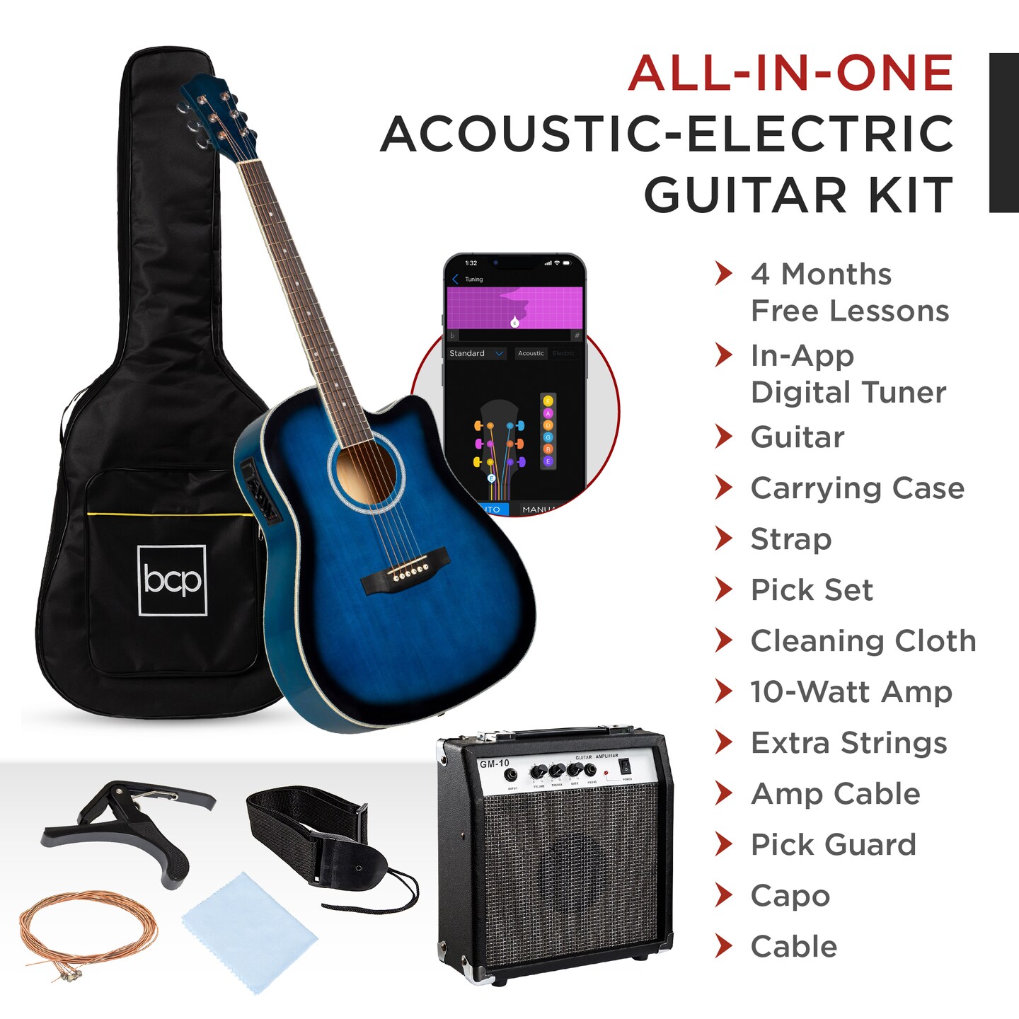 Best Choice Products Beginner Acoustic Electric Guitar Starter Set 41in w/ All Wood Cutaway Design, Case
