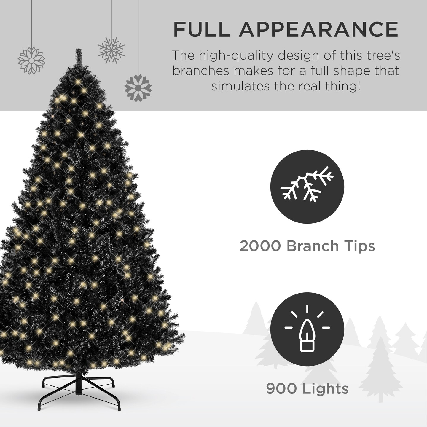 Best Choice Products Pre-Lit Black Christmas Tree, Artificial Holiday Decoration w/ Branch Tips, Incandescent Lights