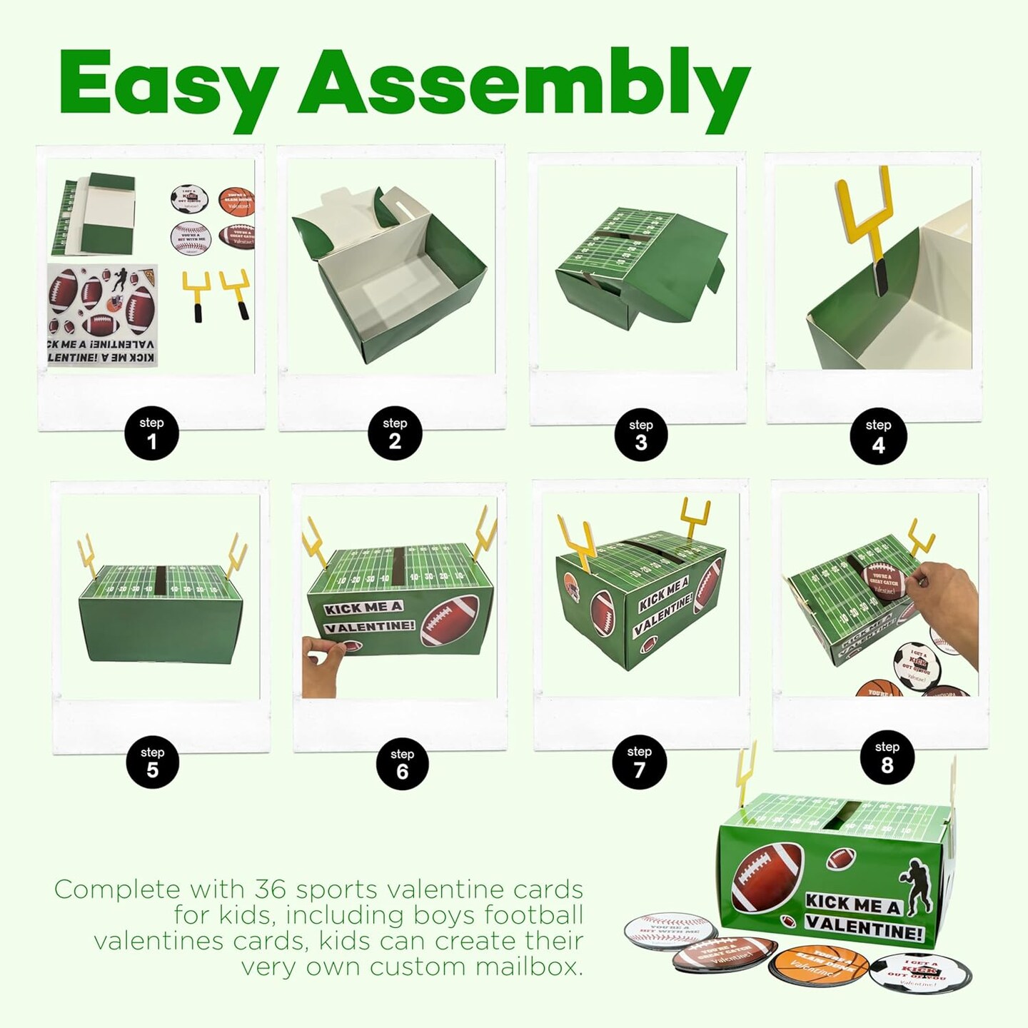 4E's Novelty DIY Football Valentine Mailbox Kit with 36 Sport Valentine Cards for Kids, Valentines Mailbox Kit for Boys & Girls, Classroom Mailbox & School Party