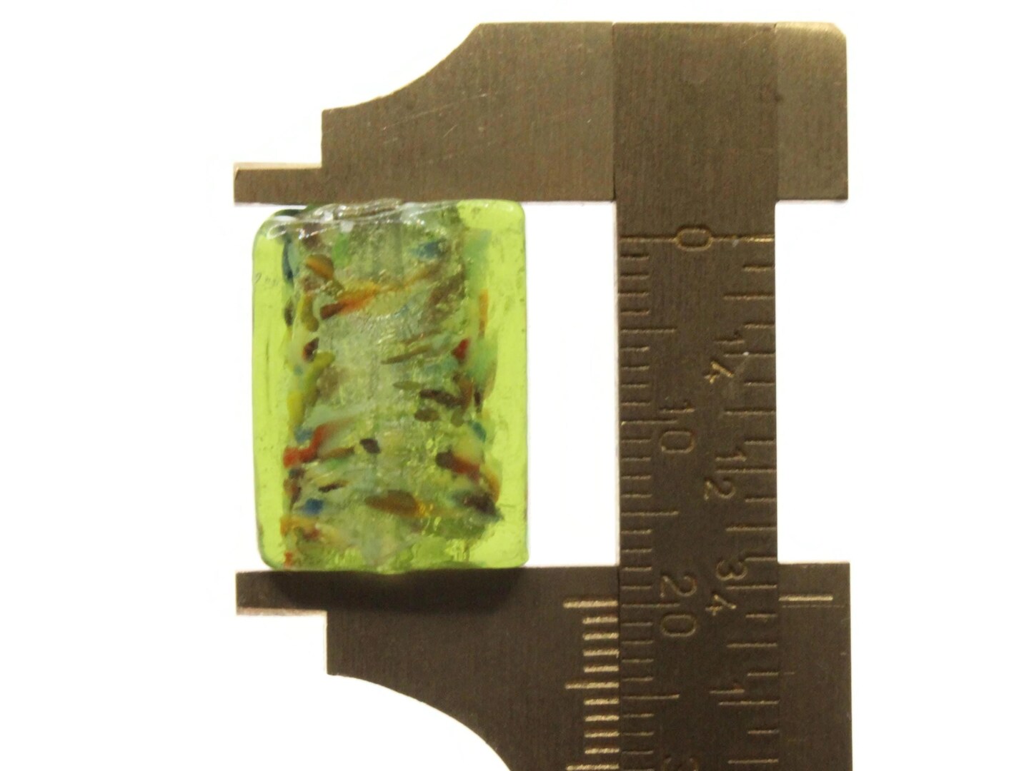 5 20mm Green Speckled Flat Rectangle Lampwork Glass Beads