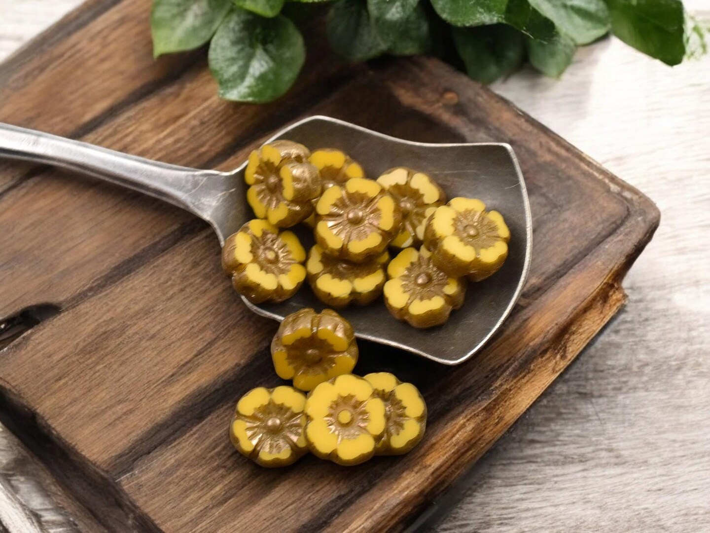 *12* 10mm Bronze Washed Opaque Marigold Hawaiian Flower Beads