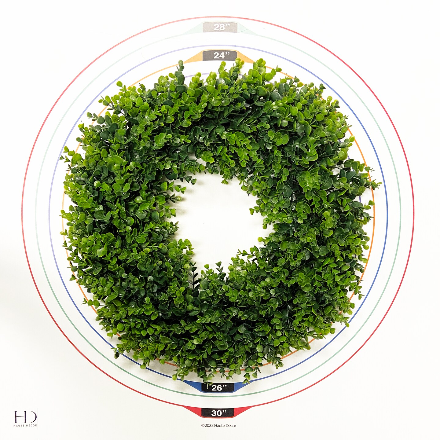 Haute Decor 24 Inch Premium Artificial Boxwood Wreath - Spring or Summer Wreath for Front Door - Boxwood Artificial Greenery with Natural Grapevine Base