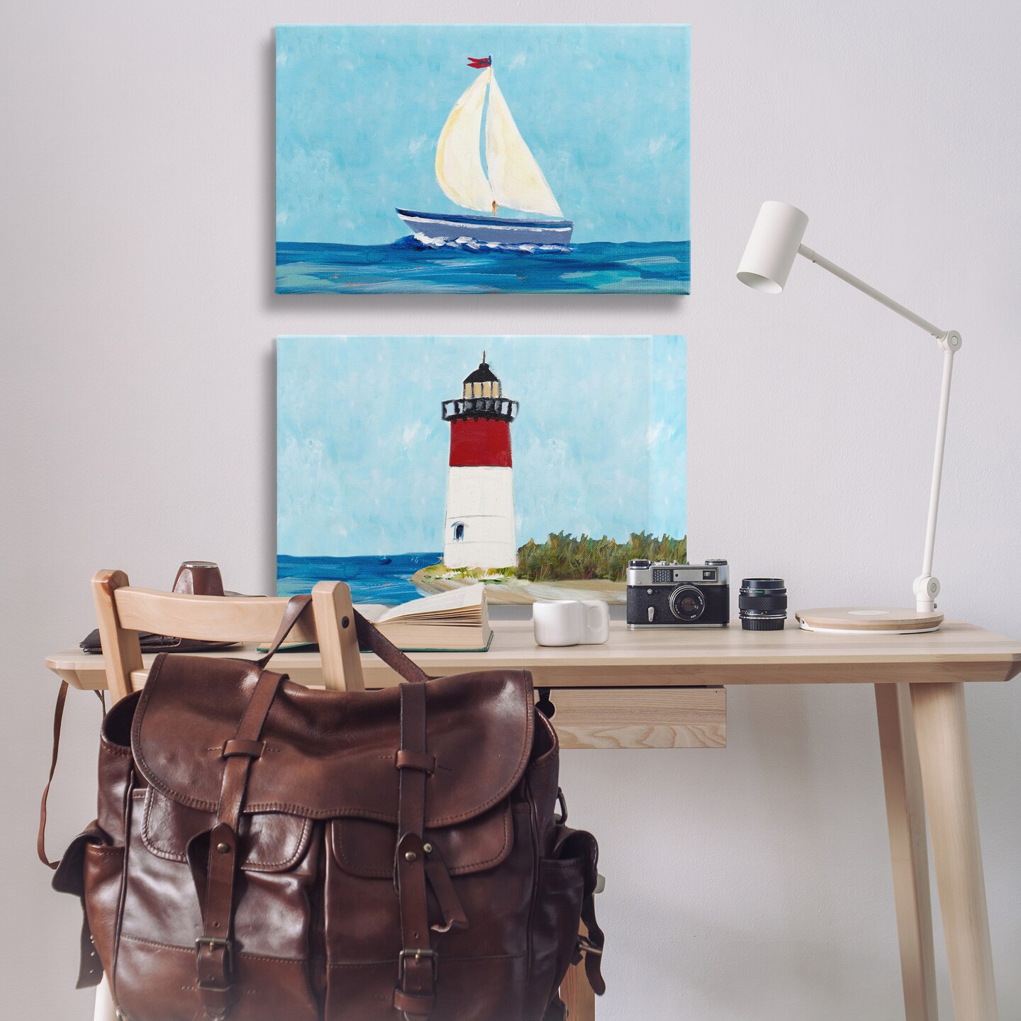 Stupell Industries Nautical Sail the Sea Lighthouse 2 pc Canvas Wall Art Set Design by Julie Derice