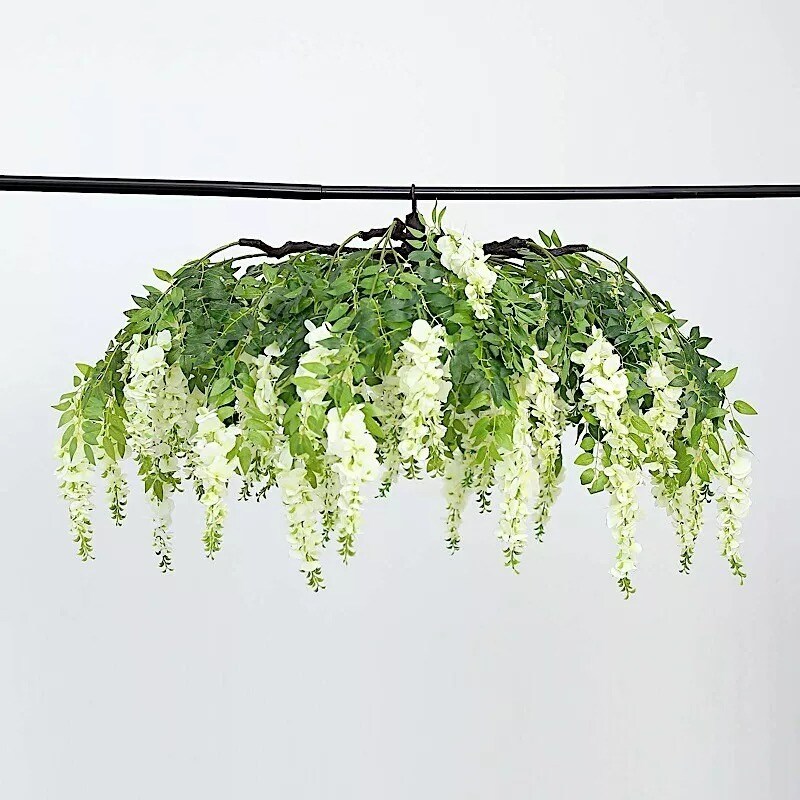 55&#x22; Cream Green Hanging Artificial FLOWER Chandelier Silk Wisteria Vine Party