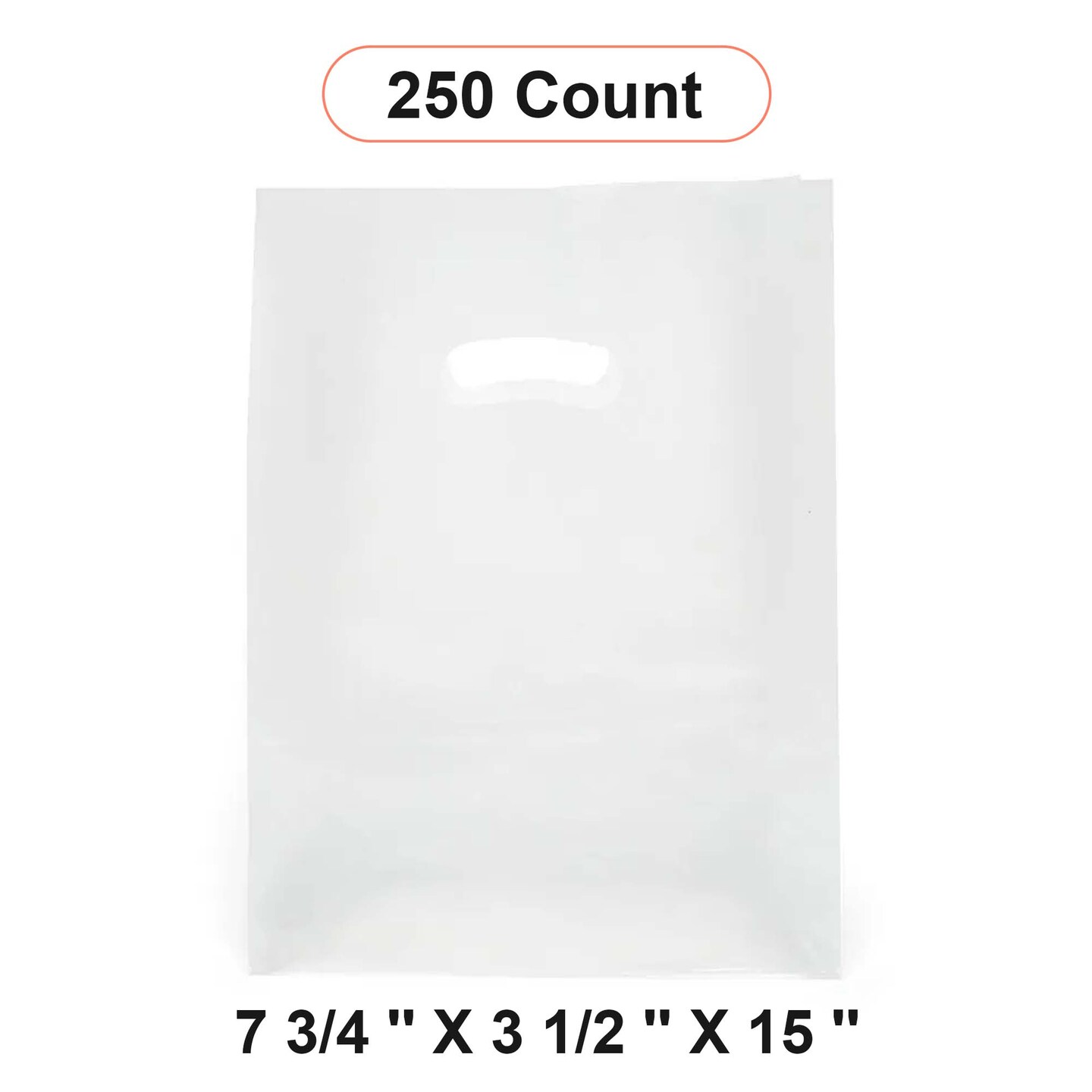 Frosted Plastic Bags with Die Cut Handles 7 3/4&#x27;&#x27; x 3 1/2&#x27;&#x27; x 15&#x27;&#x27;