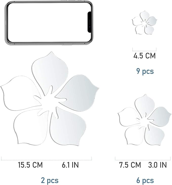 Acrylic Mirror Floral Wall Stickers Self Adhesive Mirror Wall Decor Removable Mirror Decor 3D Flower DIY Wall Sticker for Living Room Bedroom Bathroom (Silver)